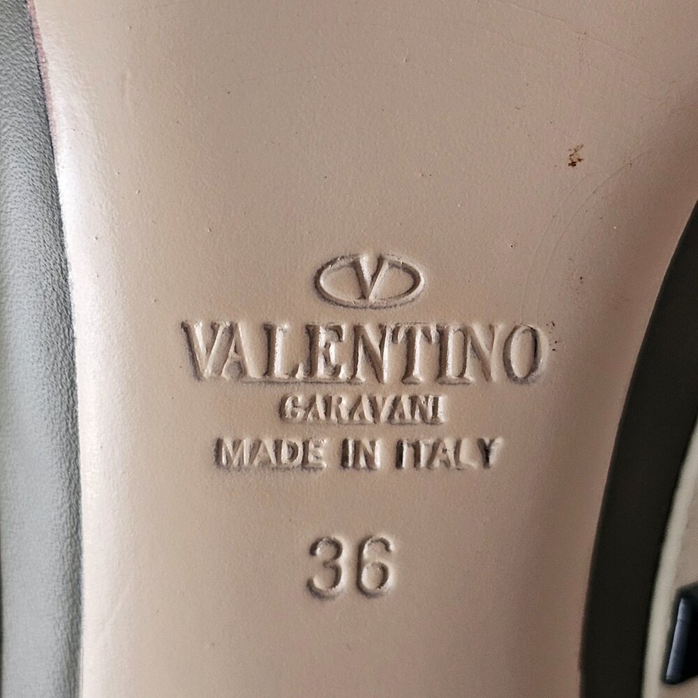 AUTH VALENTINO GARAVANI Rockstud Taupe Green Ankle Strap Shoe Heels 36/6, 100mm - Picture 14 of 15